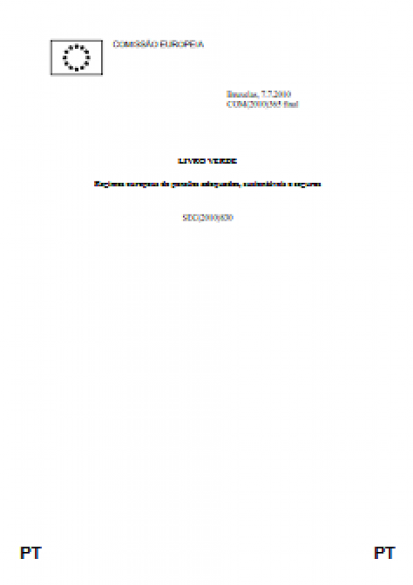 LIVRO VERDE - Regimes europeus de pensões adequados, sustentáveis e seguros