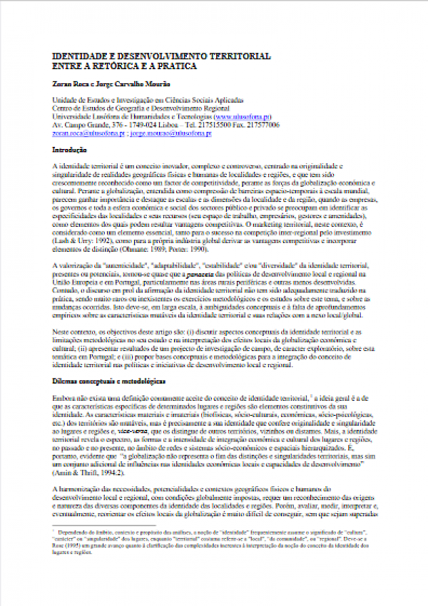 Identidade e Desenvolvimento Territorial - entre a retórica e a prática