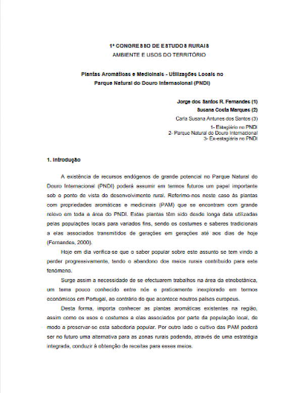 Plantas Aromáticas e Medicinais - Utilizações Locais no Parque Natural do Douro Internacional (PNDI)