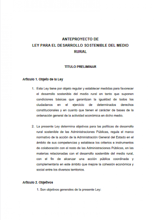 Anteproyecto de ley para el desarrollo sostenible del medio rural