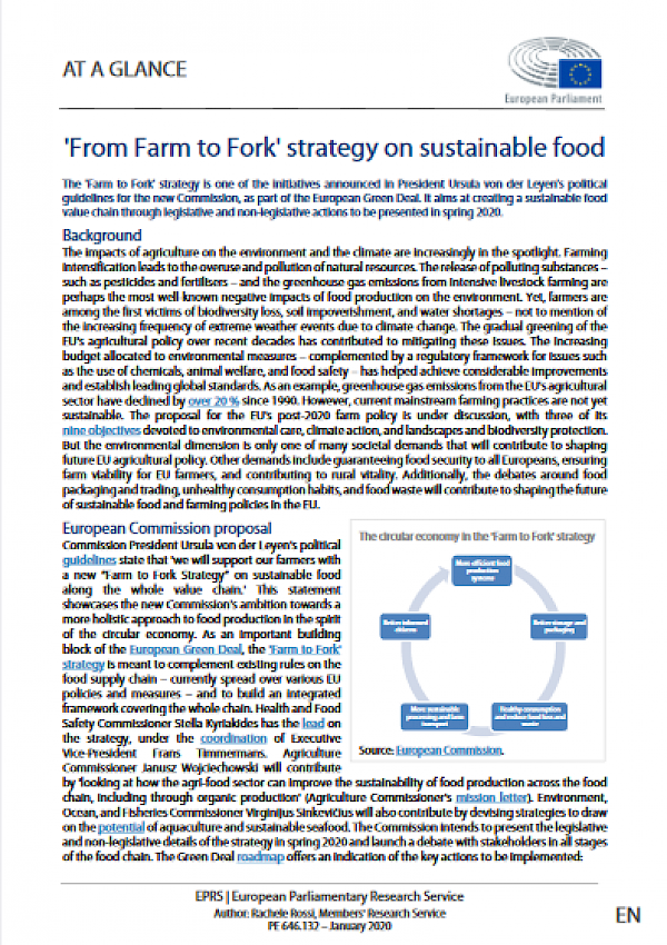 'From Farm to Fork' strategy on sustainable food