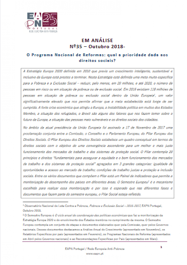 O Programa Nacional de Reformas: qual a prioridade dada aos direitos sociais?