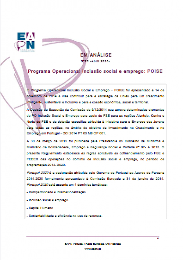Programa Operacional Inclusão social e emprego: POISE
