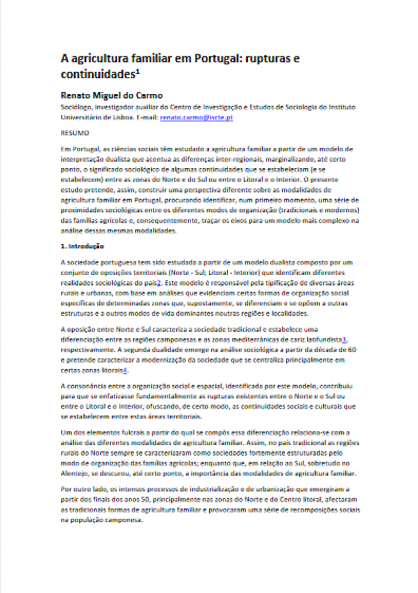 A agricultura familiar em Portugal: rupturas e continuidades