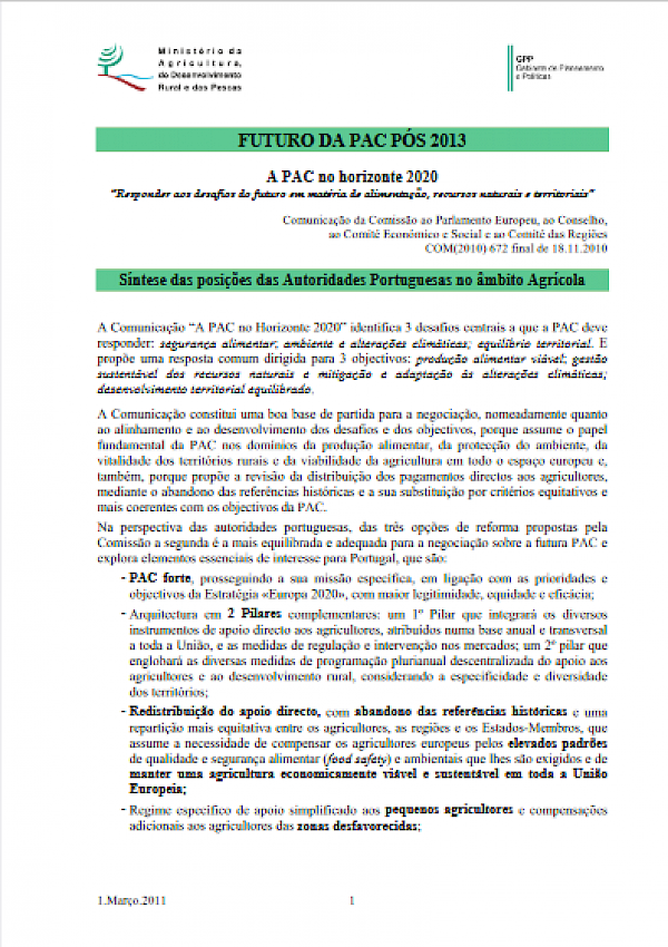 A PAC no horizonte 2020 - “Responder aos desafios do futuro em matéria de alimentação, recursos naturais e territoriais”