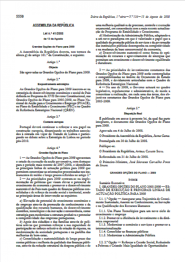 Grandes Opções do Plano para 2009