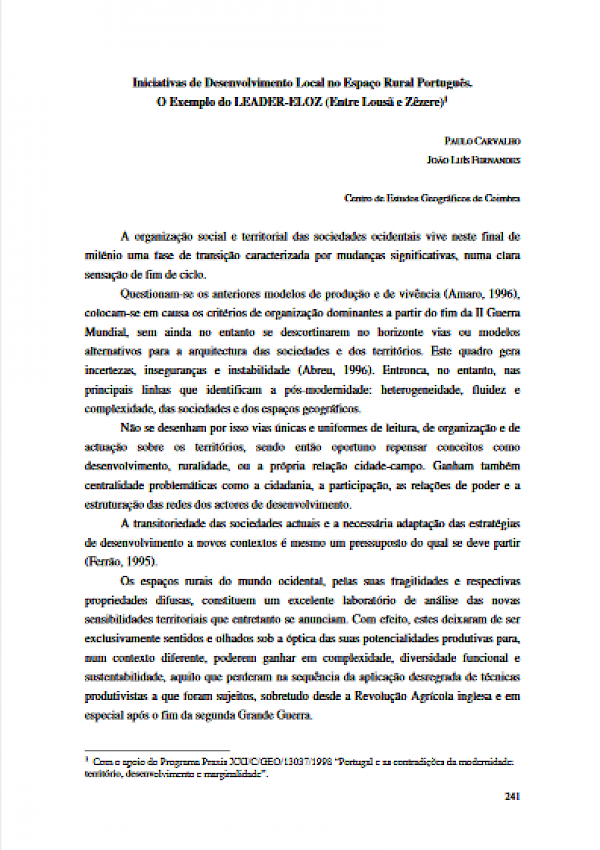 Iniciativas de Desenvolvimento Local no Espaço Rural Português. O Exemplo do LEADER-ELOZ (Entre Lousã e Zêzere)