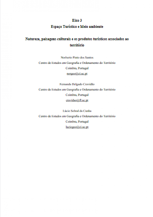 Espaço Turístico e Meio ambiente - Natureza, paisagens culturais e os produtos turísticos associados ao território