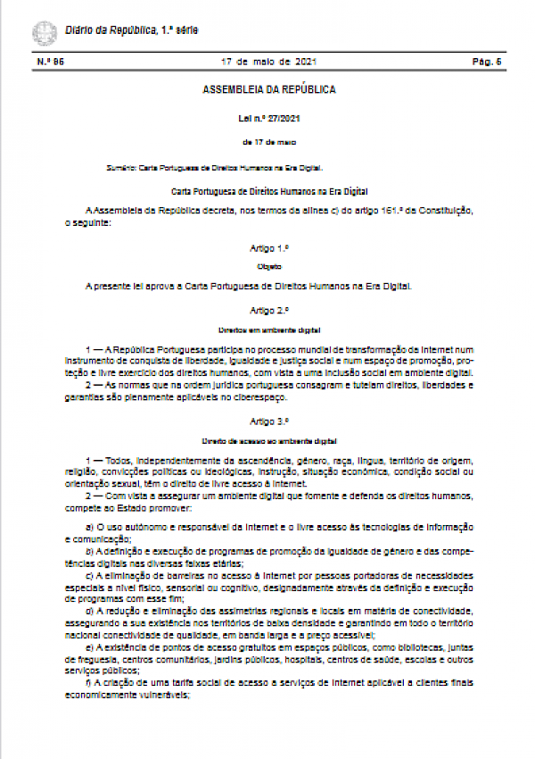 Carta Portuguesa de Direitos Humanos na Era Digital