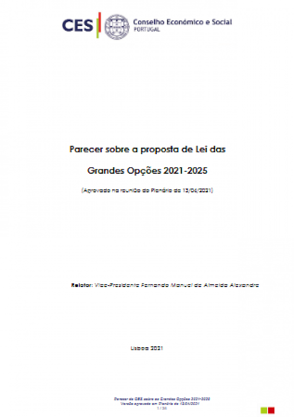 Parecer sobre a proposta de Lei das Grandes Opções 2021-2025