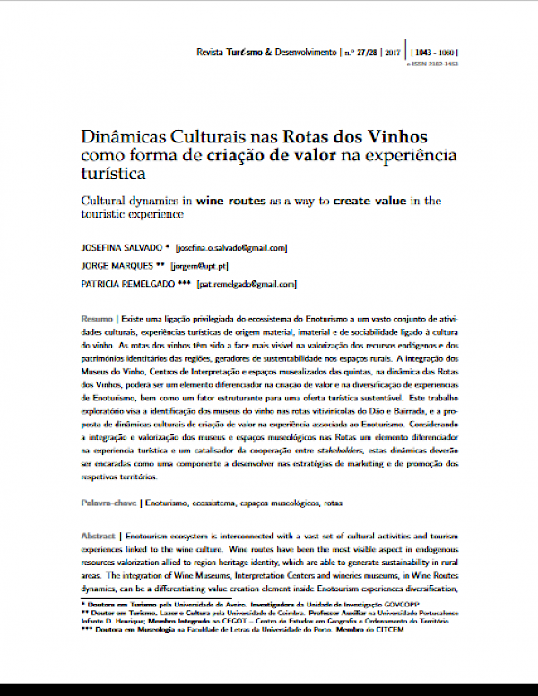 Dinâmicas Culturais nas Rotas dos Vinhos como forma de criação de valor na experiência turística