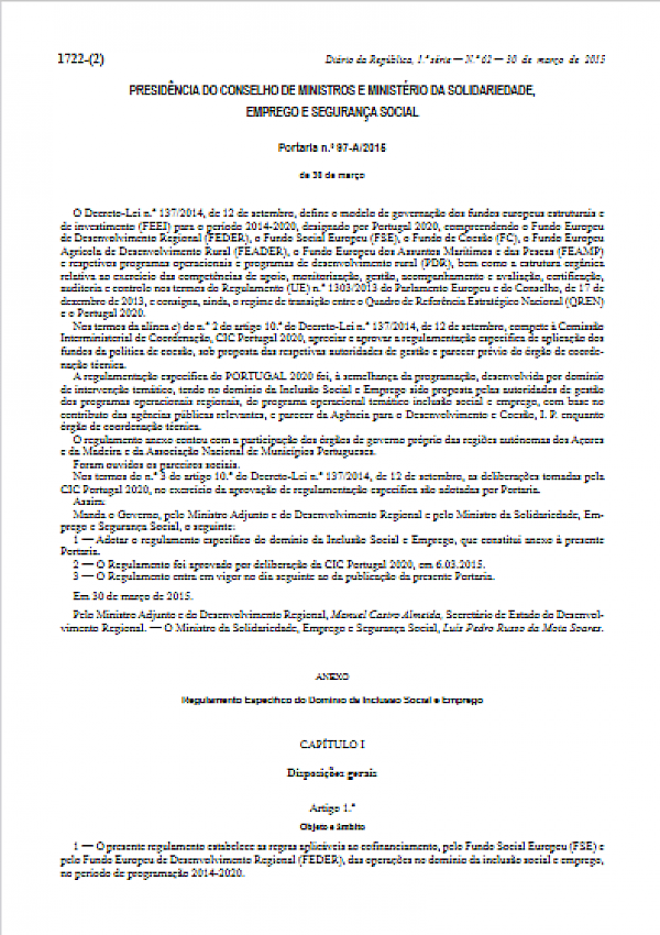 Regulamento Específico do Domínio da Inclusão Social e Emprego