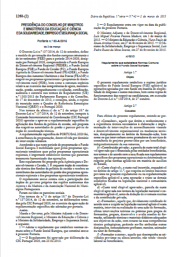 Regulamento que estabelece Normas Comuns  sobre o Fundo Social Europeu