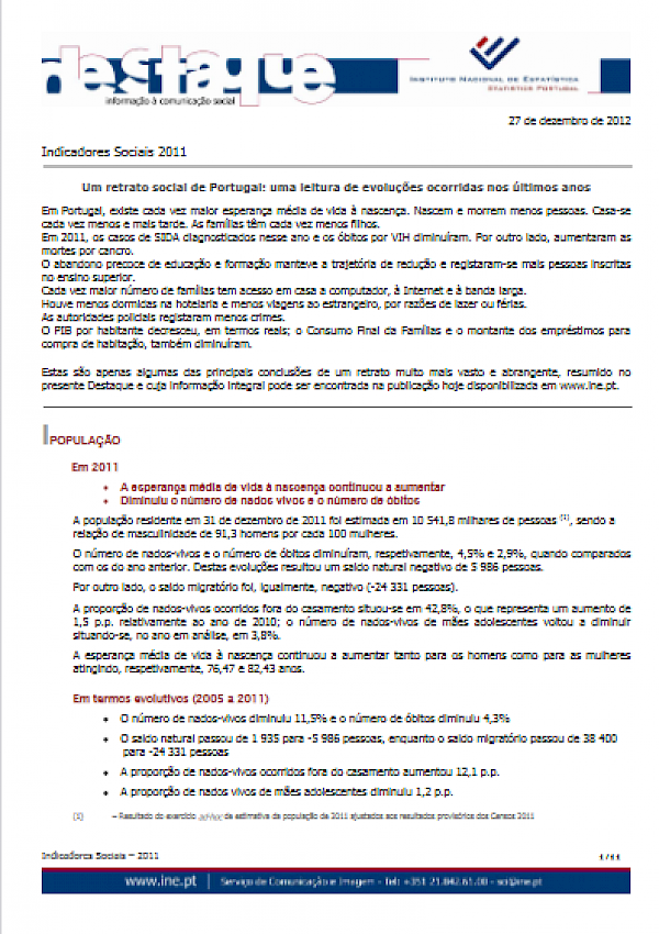 Indicadores Sociais 2011