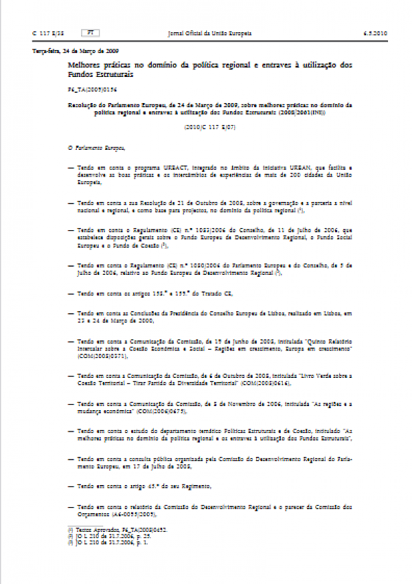 Melhores práticas no domínio da política regional e entraves à utilização dos Fundos Estruturais