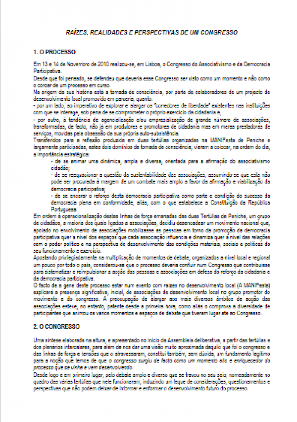 Congresso do Associativismo e da Democracia Participativa - raízes, realidades e perspectivas de um congresso