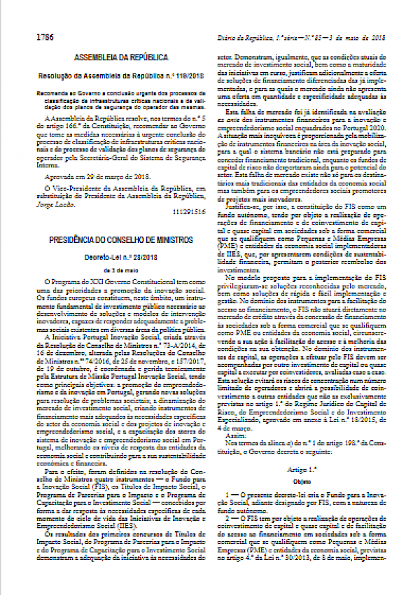 Fundo para a Inovação Social (Decreto-Lei 28/2018)