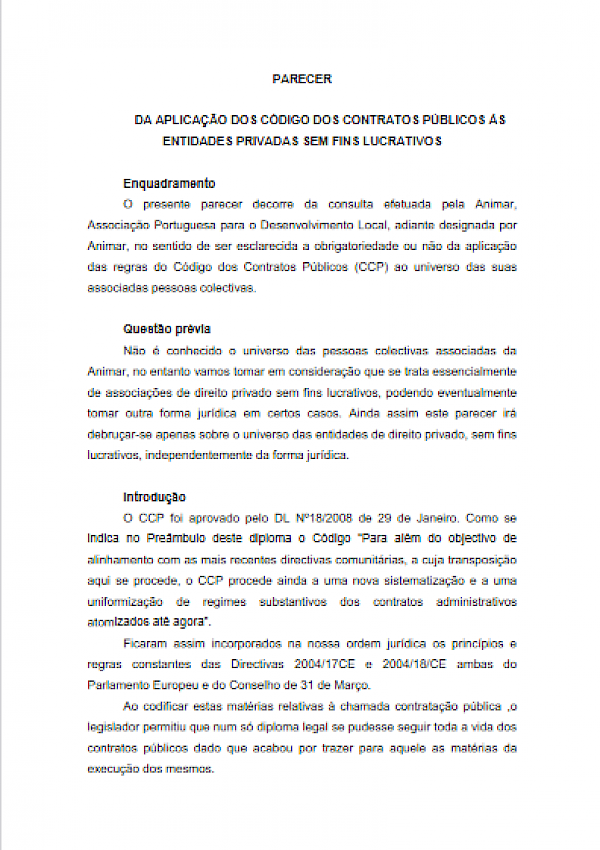 Esclarecimento sobre Código dos Contratos Públicos (Parecer)
