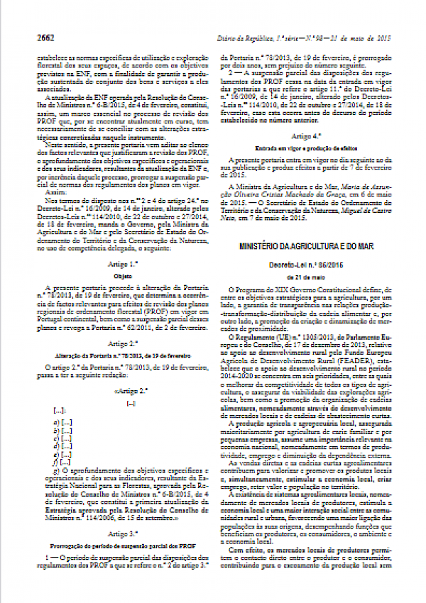 Regime jurídico aplicável aos mercados de produtores (Decreto-Lei n.º 85/2015)