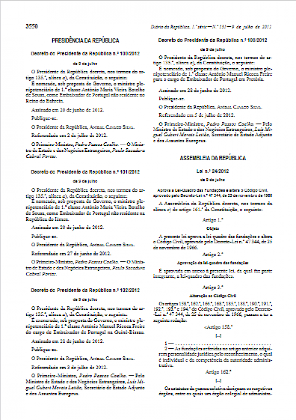 Lei-Quadro das Fundações (Lei n.º 24/2012 de 9 de Julho)