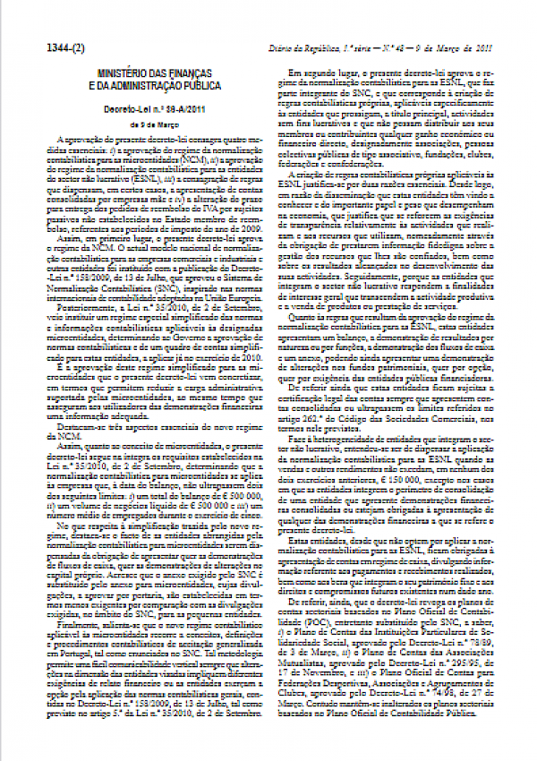 Lei de Normalização Contabilistica do Sector Não Lucrativo (Decreto-Lei n.º 36-A/2011 de 9 de Março)
