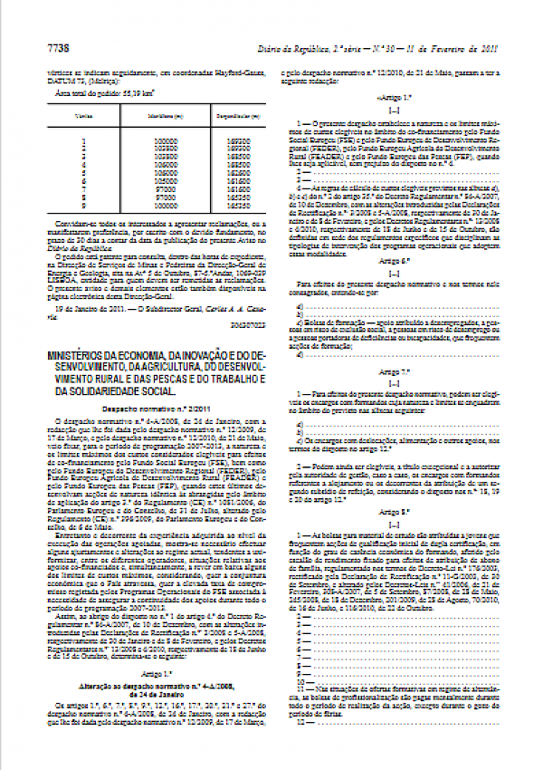 Custos elegiveis, co-financiamento FSE (Despacho normativo n.º 2/2011)