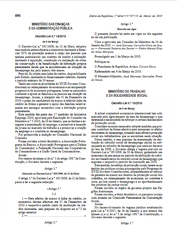 Financiamento da prestação mensal de crédito à habitação (DL nº 14/2010)