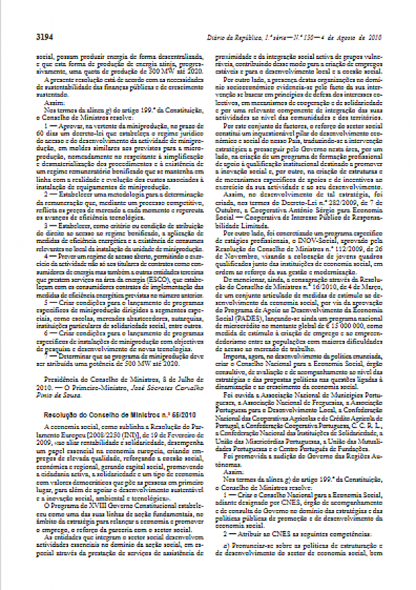 Criação do CNES (Resolução do Conselho de Ministros n.º 55/2010)