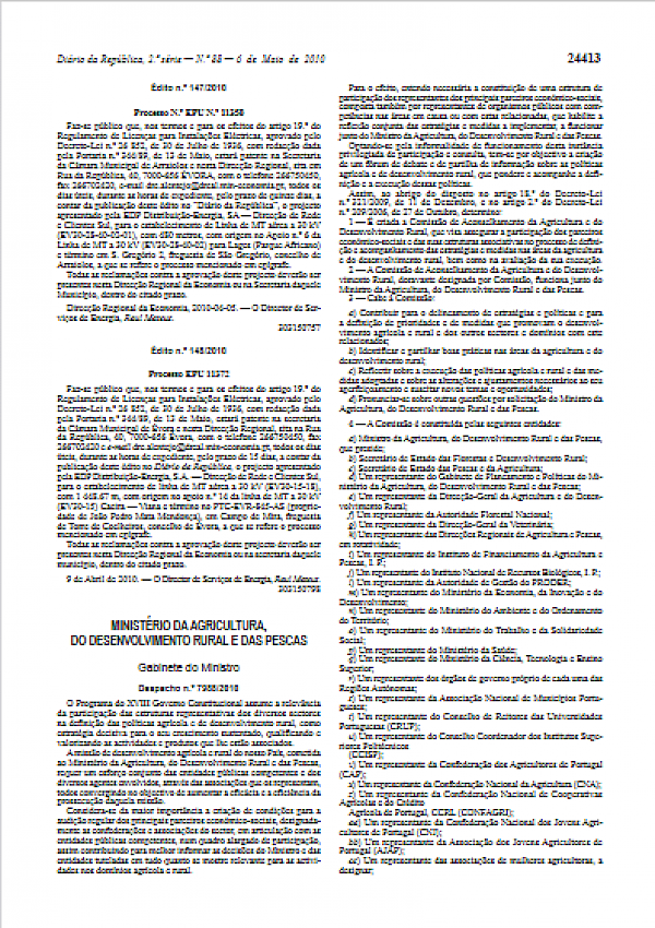 Criação da CA da Agricultura e do Desenvolvimento Rural (Despacho nº 7988/2010)