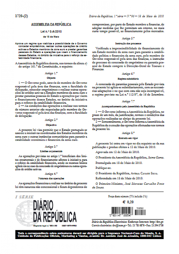 Iniciativa para o reforço da estabilidade financeira (Lei 8-A/2010)
