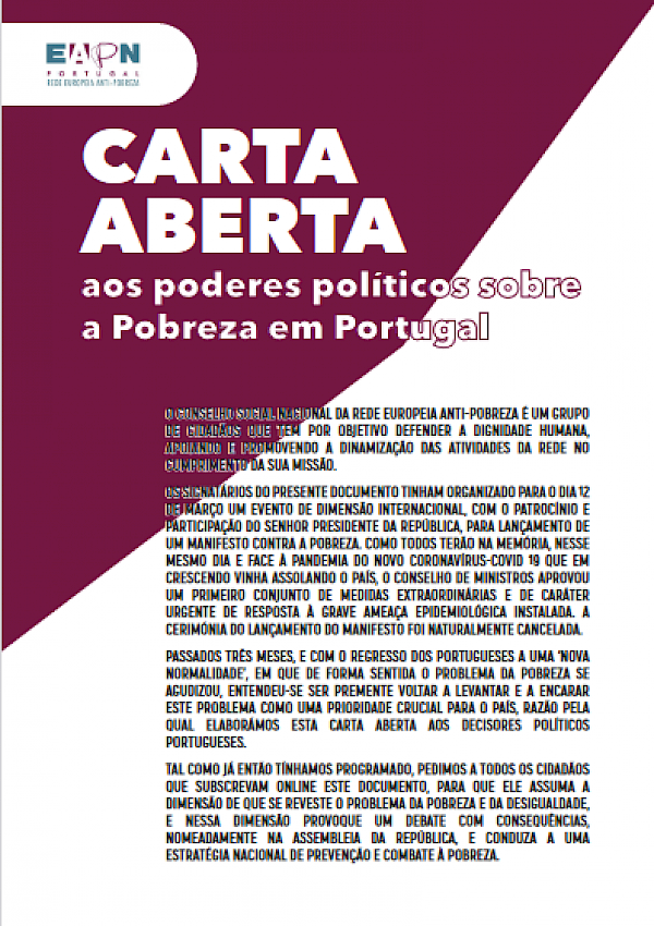 Carta Aberta aos poderes políticos sobre a pobreza em Portugal