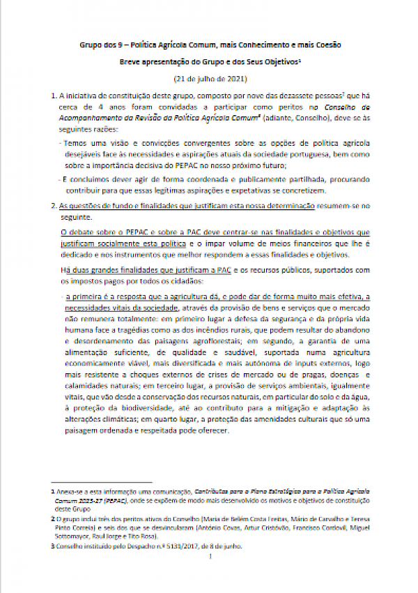 Grupo dos 9 – Política Agrícola Comum, mais Conhecimento e mais Coesão