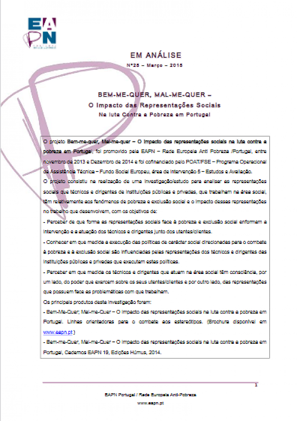 Bem-me-quer, Mal-me-quer – O Impacto das Representações Sociais na luta Contra a Pobreza em Portugal