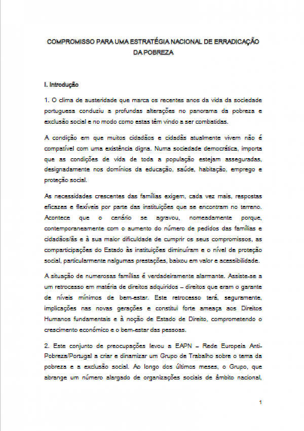 Compromisso para uma  estratégia nacional de erradicação da pobreza