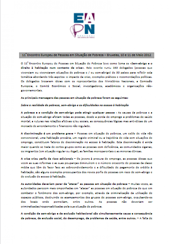 Relatório do 11º Encontro Europeu de Pessoas em Situação de Pobreza