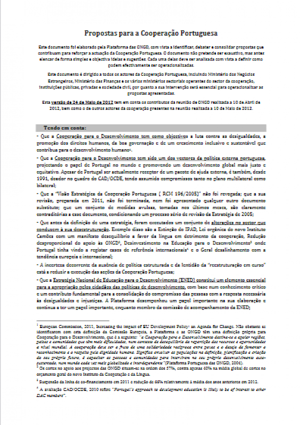 Propostas para a Cooperação Portuguesa