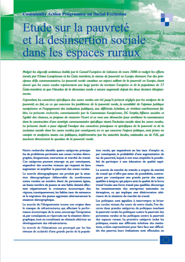 Etude sur la pauvreté et la desinsertion sociale dans les espaces ruraux