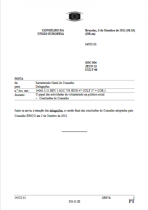 O papel das actividades de voluntariado na política social – Conclusões do Conselho