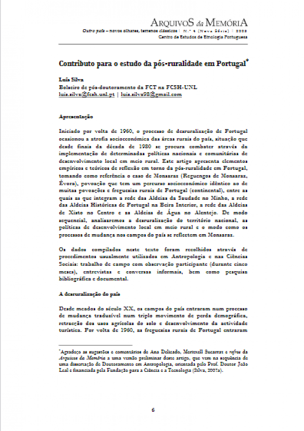 Contributo para o estudo da pós-ruralidade em Portugal