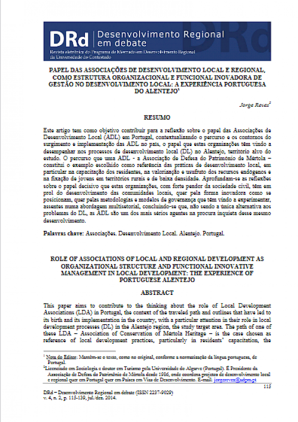 Papel das associações de desenvolvimento local e regional, como estrutura organizacional e funcional inovadora  de gestão no desenvolvimento local: a experiência portuguesa do Alentejo